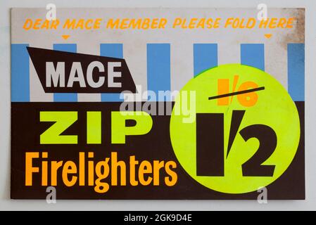 Vintage 1960 Mace Shop Price Display Card - zip Firelighters Foto Stock