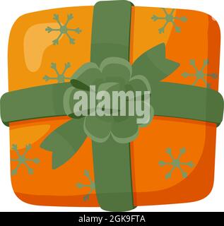 Regalo in una scatola. Legato con un nastro festivo con un arco..illustrazione vettoriale in stile cartone animato. Isolato su bianco. Illustrazione Vettoriale