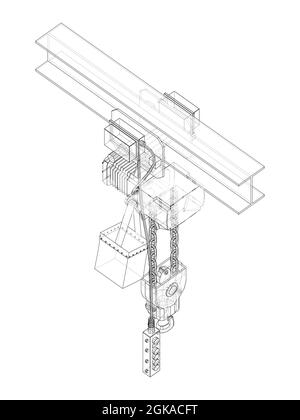 Descrizione del concetto di verricello o macchina di sollevamento. Vettore Illustrazione Vettoriale