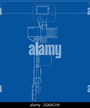 Descrizione del concetto di verricello o macchina di sollevamento. Vettore Illustrazione Vettoriale