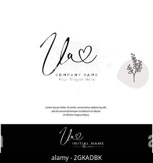 U Una lettera iniziale UA e un logo con firma. Beauty vettoriale logo iniziale .Fashion, boutique, floreale e botanica Illustrazione Vettoriale