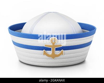 Cappello a strisce bianco e blu a vela isolato su sfondo bianco. Illustrazione 3D. Foto Stock