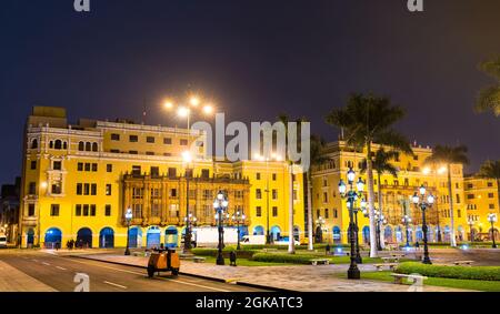 Architettura della Plaza de Armas a Lima, Perù Foto Stock