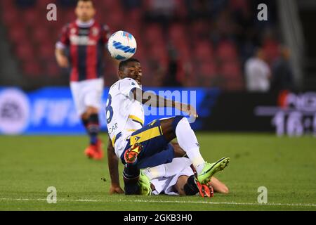 Martin Hongla (Hellas Verona) durante la partita italiana 'srie A' tra Bologna 1-0 Hellas Verona allo Stadio Renato Dall Ara il 13 settembre 2021 a Bologna. Credit: Maurizio Borsari/AFLO/Alamy Live News Foto Stock