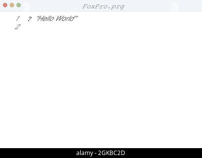 FoxPro lingua Hello World esempio di programma nella finestra dell'editor Illustrazione Vettoriale