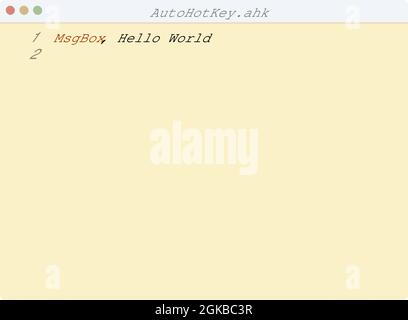 Linguaggio AutoHotkey Hello World esempio di programma nella finestra dell'editor Illustrazione Vettoriale