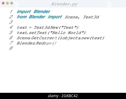 Esempio di programma del Blender Language Hello World nell'illustrazione della finestra dell'editor Illustrazione Vettoriale