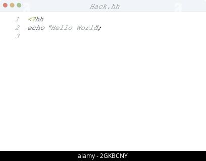 Linguaggio hack Hello World esempio di programma nella finestra dell'editor Illustrazione Vettoriale