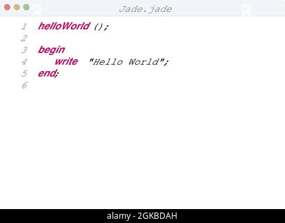 Jade lingua Hello World esempio di programma nella finestra dell'editor Illustrazione Vettoriale