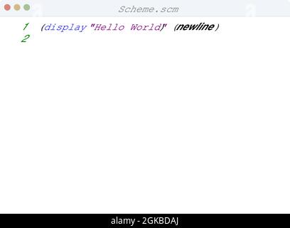 Lingua dello schema Hello World esempio di programma nella finestra dell'editor Illustrazione Vettoriale