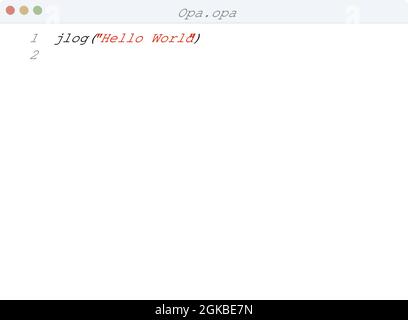 Lingua OPA Hello World esempio di programma nella finestra dell'editor Illustrazione Vettoriale
