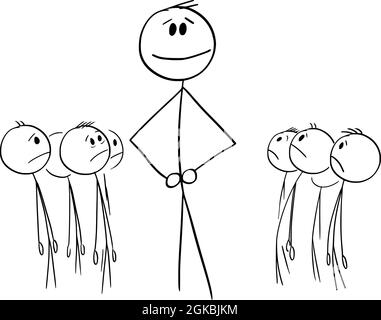 Grande persona o individualità che si attacca dalla folla , Vector Cartoon Stick Figure Illustrazione Illustrazione Vettoriale