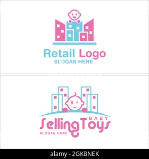 Negozio al dettaglio giocattoli baby logo design Illustrazione Vettoriale