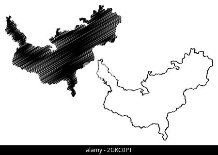 Distretto di Anuppur (Stato di Madhya Pradesh, divisione di Shahdol, Repubblica dell'India) illustrazione vettoriale della mappa, schizzo della mappa di Anuppur Illustrazione Vettoriale