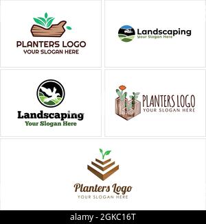 Landscaping foglia pianta uccello logo design Illustrazione Vettoriale