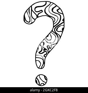 Alfabeto stilizzato Zentangle - punto interrogativo. Nero bianco barbatella disegnata a mano. Modello etnico. Africano, indiano, totem, design, colorazione antistress per adulti Illustrazione Vettoriale