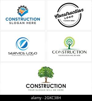 Costruzione servizio foglie di albero natura andare verde logo design Illustrazione Vettoriale