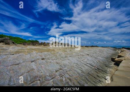 L'erosione dell'oceano e degli agenti atmosferici. Forme rocce e pietre strane. Fugang Geopark (Xiaoyeliu), parco scultoreo in pietra naturale. Contea di Taitung, Ta Foto Stock