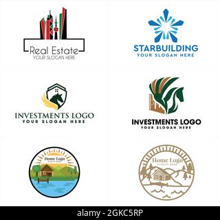 Immobiliare investimento costruzione cavallo logo design Illustrazione Vettoriale