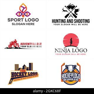 Sport hockey avventura caccia logo design Illustrazione Vettoriale