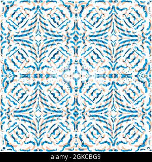 Sfondo con motivo geometrico senza giunture in stile moresco brillante. Effetto mosaico marocchino piastrelle pittorico mescolato sfondo bianco blu. Astratto Illustrazione Vettoriale