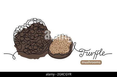 Tartufo nero funghi selvatici una linea disegno d'arte. Semplice illustrazione della linea vettoriale con caratteri di funghi tartufi Illustrazione Vettoriale
