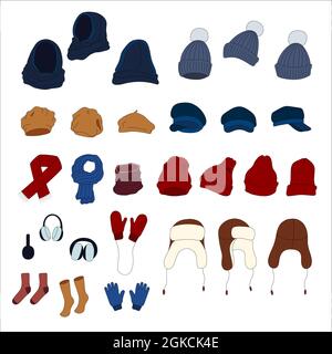 Set di abbigliamento e accessori invernali. Illustrazione vettoriale. Illustrazione Vettoriale