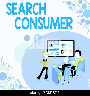 Cartello di testo con la scritta Search Consumer. La ricerca di concetto del Internet sulle preferenze ed il comportamento dei consumatori in un mercato che presenta il concetto di rapporto di progetto Foto Stock