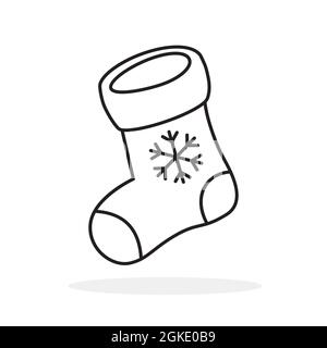 Icona calza di Natale. Calza di natale lineare nera con fiocco di neve. Illustrazione vettoriale Illustrazione Vettoriale