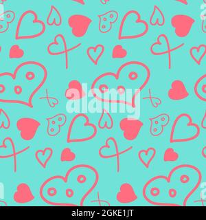Fantasy cuore senza cuciture motivo, colore pastello blu rosa. Disegno di piccoli elementi di disegno per tessuto e carta da imballaggio Illustrazione Vettoriale