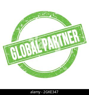 Testo DEL PARTNER GLOBALE sul francobollo verde grungo rotondo vintage. Foto Stock