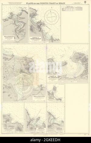 Porti della Spagna settentrionale. Suances San Sebastian ADMIRALTY Sea chart 1932 (1957) map Foto Stock