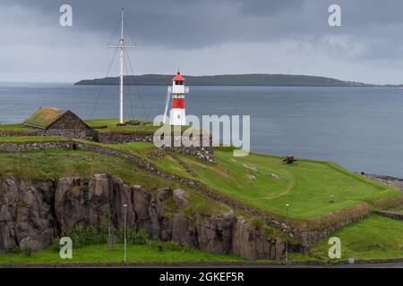 Faro di Skansin, fortificazione storica, Torshavn, Streymoy Island, Faroe Islands, Danimarca Foto Stock