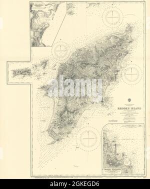 Isola di Rodi/porti. Port Lindos. Grecia. MAPPA DELL'ADMIRALTY Sea chart 1862 (1955) Foto Stock