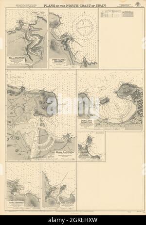 Porti della Spagna settentrionale. Santoña San Sebastian ADMIRALTY Sea chart 1932 (1951) map Foto Stock