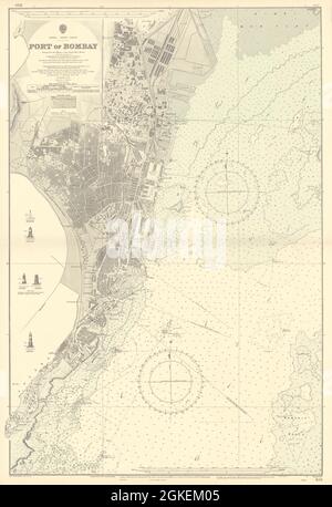 Porto di Bombay. Mumbai India. ADMIRALTY Sea chart 1894 (1956) vecchia mappa d'annata Foto Stock