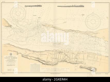 Nassau Harbour New Providence Bahamas US Navy grafico pianta della città 1885 (1924) mappa Foto Stock