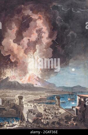 Il panico a Napoli, in Italia, mentre il Vesuvio erutta l'8 agosto 1779. Il Vesuvio ha eruttato regolarmente nel corso della storia, il più famoso è l'evento dell'AD79 che ha distrutto Pompei ed Ercolano. L'eruzione più recente è stata nel corso del 1944. Il Vesuvio rimane attivo. Dopo una stampa settecentesca di Francesco Piranesi da un'opera di Luigi Jean Desprez Foto Stock