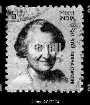 Stampa di francobolli in India, Indira Gandhi Foto Stock