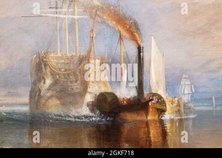 Primo piano di dettaglio; JMW Turner Painting - The Fighting Temeraire, Oil Painting 1838 Foto Stock