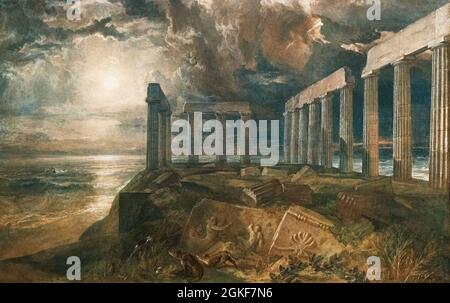 Dipinto di JMW Turner; 'il Tempio di Poseidone a Suniam', c.. 1834, grafite, acquerello e gouache su carta, arte romanticista Foto Stock