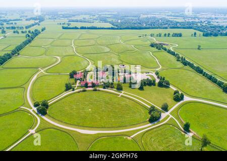 Lane's End Farm è una fattoria di allevamento di cavalli di razza Thoroughbred a Versailles, Kentucky, fondata nel 1979. La terra originale faceva parte della Bosque Bonita Farm Foto Stock