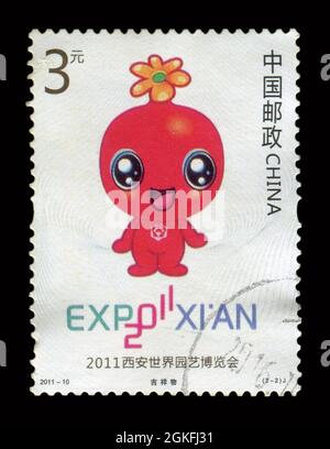 Il francobollo stampato in Cina mostra l'immagine dell'esposizione orticola internazionale 2011-10 2011 Xian, circa 2011. Foto Stock