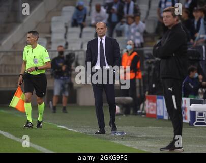 L'allenatore della Juventus Massimiliano Allegri durante la partita di calcio del gruppo H della UEFA Champions League tra Malmo FF e Juventus FC al Malmo New Stadium di Malmo, Svezia, il 14 settembre 2021. Foto: Andreas Hillergren / TT / codice 10600 *** SWEDEN OUT *** Foto Stock