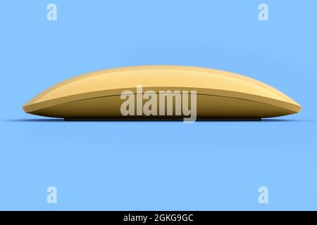 Mouse per computer in oro realistico con touch isolato su sfondo blu. Rendering 3D del trackpad wireless per notebook per l'ufficio domestico e l'area di lavoro Foto Stock