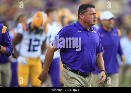 LSU Tigers, allenatore ed Orgeron, sabato 11 settembre 2021, a Baton Rouge, Louisiana. (Kirk Meche/immagine dello sport) Foto Stock