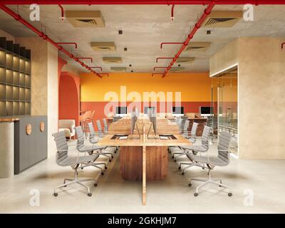 3D render del moderno ufficio di lavoro Foto Stock