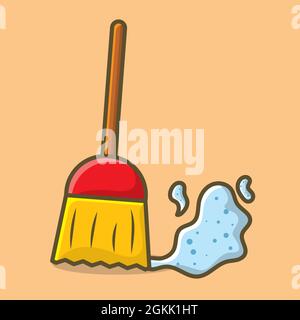 scopa da pavimento isolata cartoon illustrazione vettoriale in stile piatto Illustrazione Vettoriale
