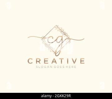 CG monogramma di bellezza del logo femminile e design elegante del logo, logo di scrittura a mano della firma iniziale, matrimonio, moda, floreale e botanico con creativo Illustrazione Vettoriale