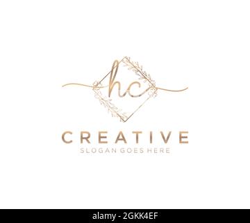 HC monogramma di bellezza del logo femminile e design elegante del logo, logo di scrittura a mano della firma iniziale, matrimonio, moda, floreale e botanico con creativo Illustrazione Vettoriale